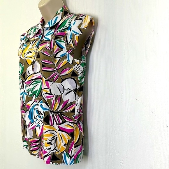 Christian Dior Sport -Colorful Floral Pattern Cutout 3 Button Short Sleeve Top S - Picture 7 of 13